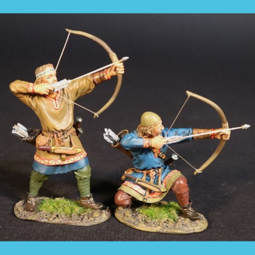 VIK39B    Set de 2 vikings archers prêts à tirer, 1 debout, 1 à genoux.
